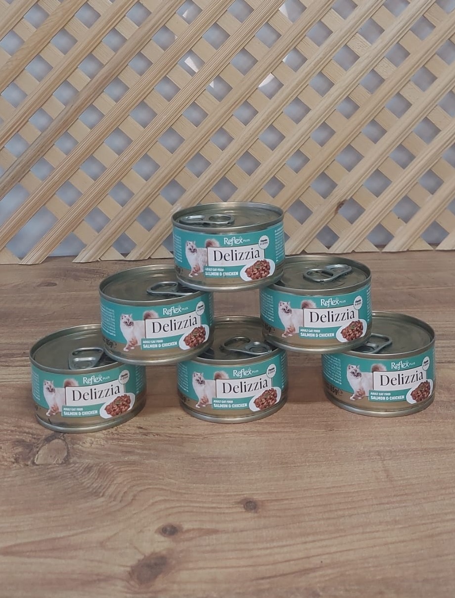 Delizzia / Sos İçinde Parça Etli Somonlu Ve Tavuklu Yetişkin Kedi Maması 85 gr x 6 adet